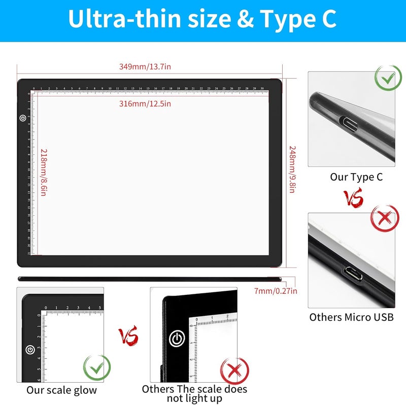 Elice A4 LED Tracing Light Box with 4 Clips, Ultra-Thin Diamond Art Light Board, Bright Light Pad, Lightbox for Tracing and Drawing, Artcraft Light Table for Weeding Vinyl, Diamond Painting, Sketching - Image 2